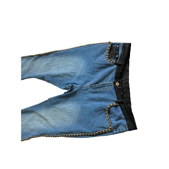 DG2 by Diane Gilman Baby Bootcut Gold Chain Leather Pocket Jeans Size Women's14P - Picture 3 of 12